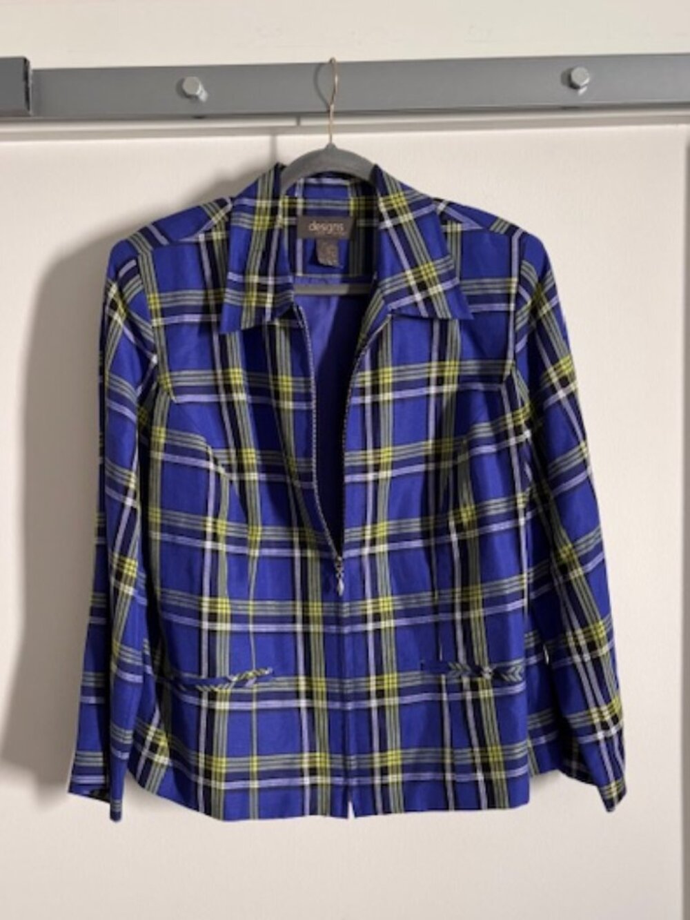 Vintage Designs By Lane Bryant Women's 14 Linen Blend Plaid Jacket Blazer